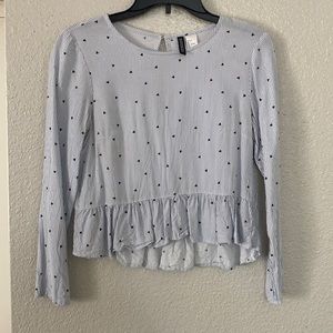 Long Sleeve Blue Blouse with Mini Hearts